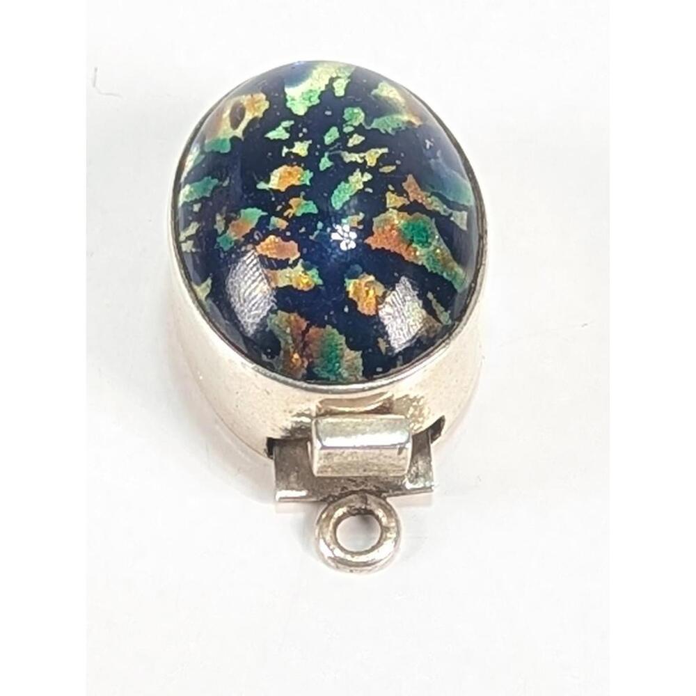 925 Sterling Silver Dichroic Glass Pendant Blue Orange Green Multicolor 1-1/2" - Picture 3 of 7